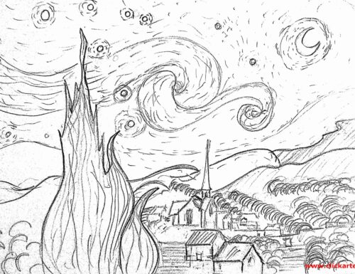 Disegno da colorare: Notte stellata di Vincent van Gogh