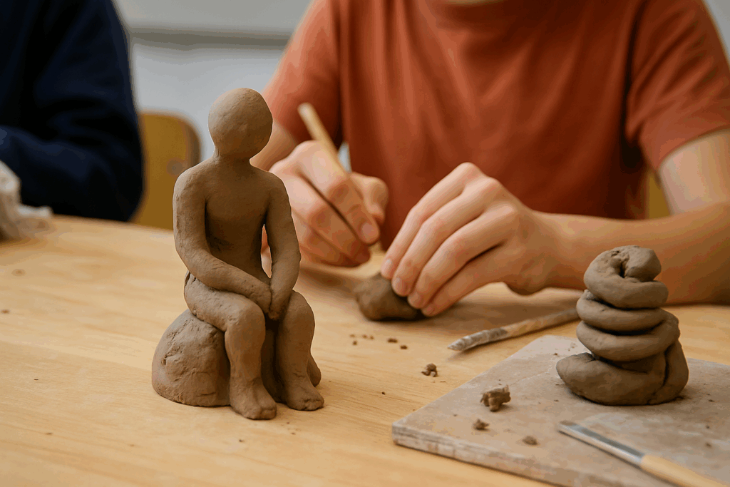Sculture realizzate da alunni di terza media per gli esami di Stato con DAS e tecniche miste