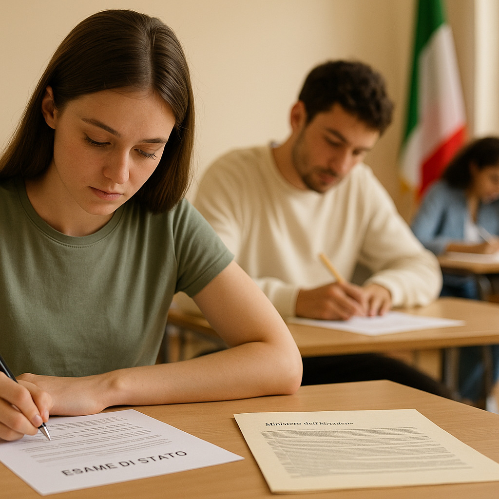 Esame di Maturità – studenti in aula con documenti